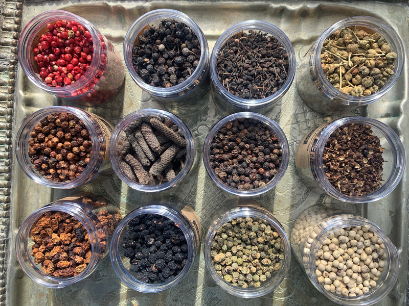 A variety of peppercorns at SOS Chefs